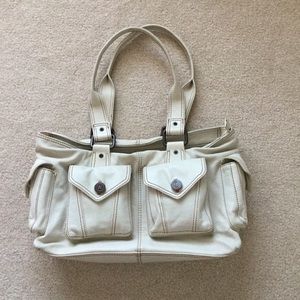 Large off white Leather Bag, Lots Of Pockets!